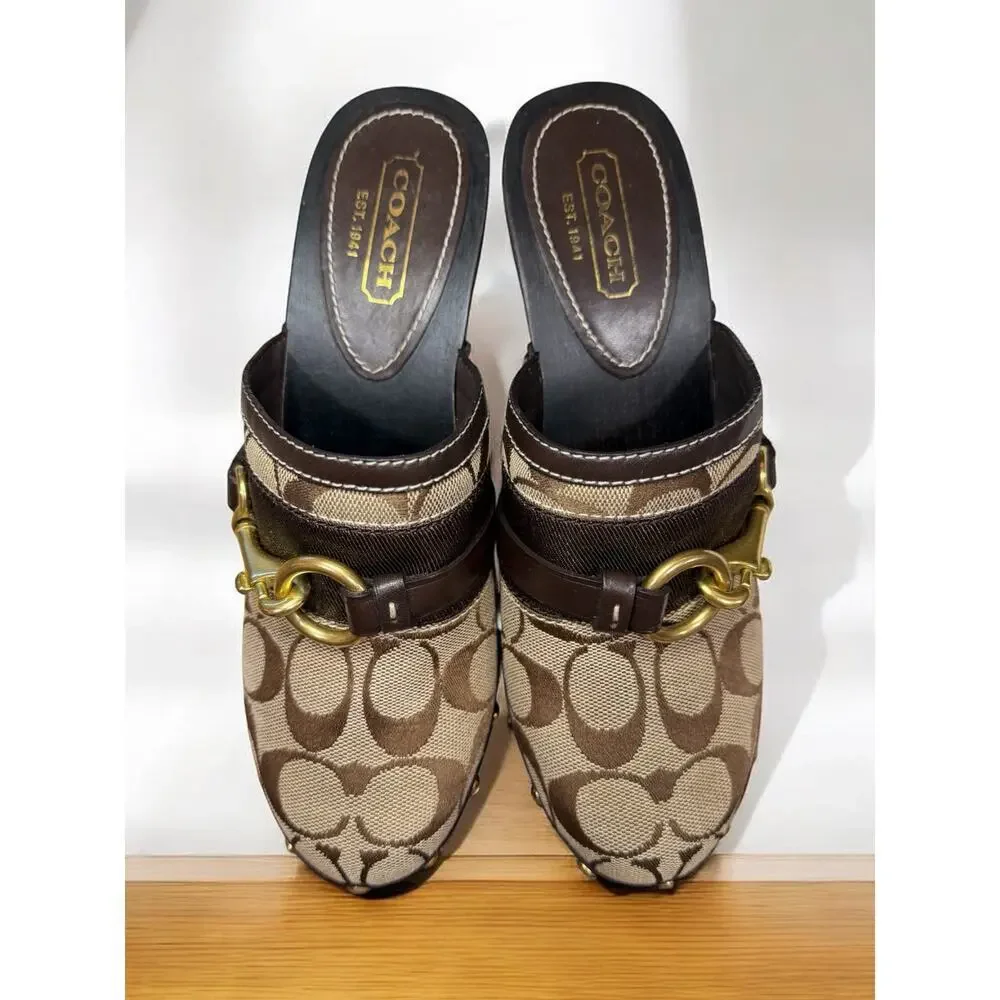 Y2K Coach Q104 Sutton Signature Jacquard Mule Size 7M